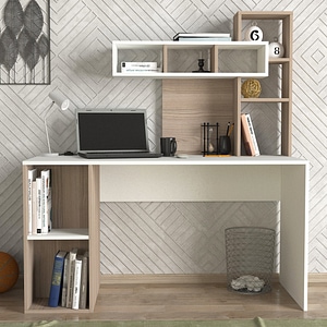 Birou CreamModular Harmony UnicUtil, 140 x 60 x 153.8 cm, Alb si Crem, UUDESK13