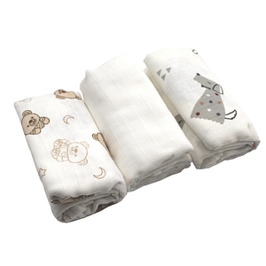 Scutec Balticbebe, Catel, Material muselina, Refolosibil, Dimensiuni 80x80, Baieti, Varsta 0+, 0-10 kg, 3 buc, Alb