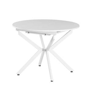 Masa extensibila de dining DacEnergy, fabricata din MDF, picioare incrucisate din metal, 100 x 100-140 x 75 cm, pentru 4-6 persoane, alba