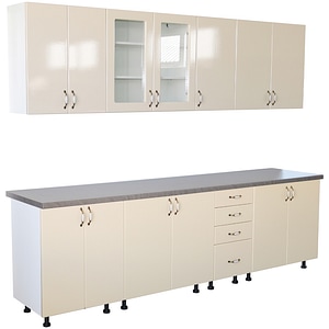 Bucatarie Zebra, 260 cm, din MDF, Vanilie, cu blat termoizolant gri