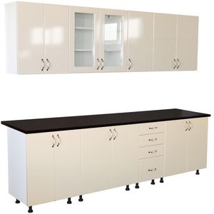 Bucatarie Zebra, 260 cm, din MDF, Vanilie, cu blat termoizolant negru