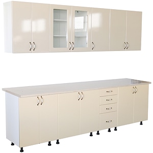 Bucatarie Zebra, 260 cm, din MDF, Vanilie, cu blat termoizolant culoare Marmura