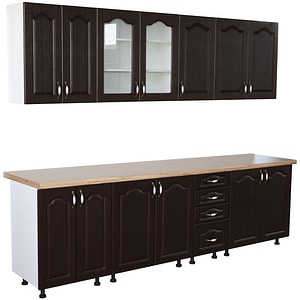 Bucatarie Zebra, 260 cm, din MDF, Wenge, cu blat termoizolant crem
