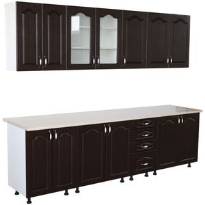 Bucatarie Zebra, 260 cm, din MDF, Wenge, cu blat termoizolant alb/gri
