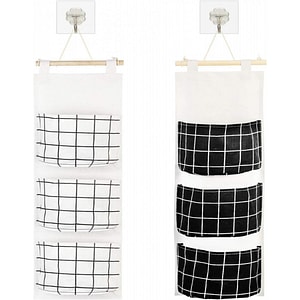 Set 2 organizatoare de perete Katoom, textil/lemn, alb/negru, 62,8 x 21, 8 cm