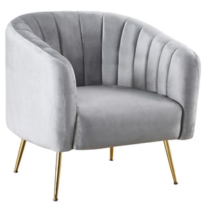 Fotoliu de design, gri, picioare aurii din metal, stofa eleganta, umplutura spuma, sezut moale, de lux, living, dormitor, alte spatii, 78x78x78 cm