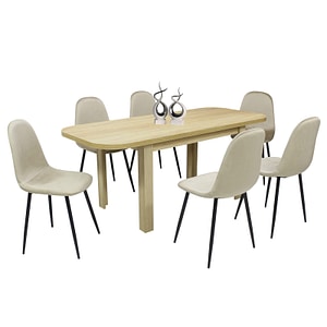 Set masa extensibila cu 6 scaune bucatarie Roma Stejar & Rya, material textil, Crem