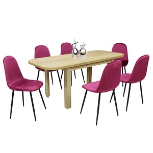 Set masa extensibila cu 6 scaune bucatarie Roma Stejar & Rya, material textil, Bordo