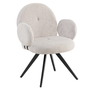 Scaun pivotant, tesatura Boucle, picioare din metal, sezut moale, ideal pentru living, bucatarie, dormitor, 64.5x65x86 cm, gri deschis, negru