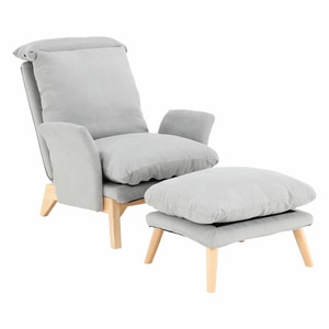 Fotoliu cu taburet, gri deschis, perne moi si confortabile, rabatabil, modern si rezistent, lemn, living, dormitor, 82x83x99 cm