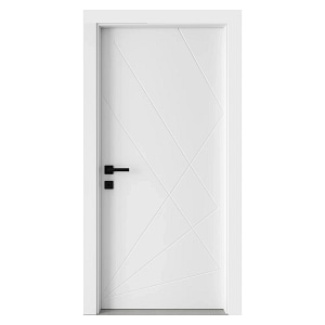 Usa Interior din MDF Novo Doors NDF06 LUX PREMIUM SOFT TOUCH, Cadru din Lemn Masiv, KIT COMPLET, Toc Reglabil INCLUS, Plinta pe Ambele Parti, 70x200 cm, Alb mat