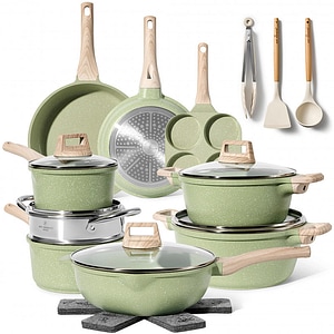 Set de oale si tigai Just Perfecto JL-723, 21 cm, fonta, finisaj marmura, inductie, aparat de gatit cu abur, accesorii, verde