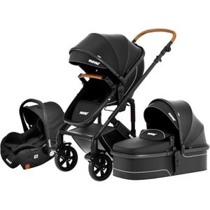 Carucior 3 in 1 pentru bebelusi Mavio Adventure, Landou Reversibil, Inclinare Sezut, Scoica, Roti cu Suspensie, Sistem Blocare, Greutate Maxima 25 kg, Pliabil, 0 - 36 luni, Negru
