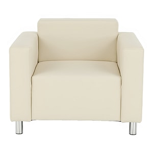Fotoliu, piele ecologica, crem, tapitat, PAL, design modern si elegant, living, dormitor, 89x63x78 cm