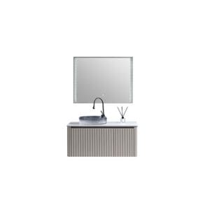 Set mobilier baie TRENDYS gri, montat pe perete, dulap de baie cu chiuveta din sticla, 100x50x54 cm