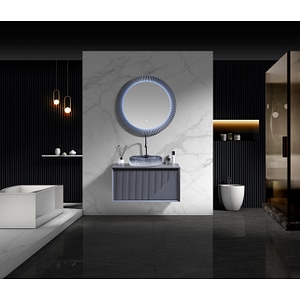 Set mobilier baie TRENDYS gri, montat pe perete, dulap de baie cu chiuveta din sticla, 80 x 48 x 51 cm