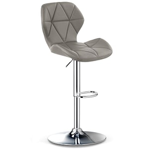 Scaun de bar Quasar & Co., inaltime reglabila, sistem rotire 360, picior antiderapant, suport metalic pentru picioare, sezut tip scoica, pretabil bucatarie, piele ecologica, gri