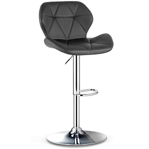 Scaun de bar Quasar & Co., inaltime reglabila, sistem rotire 360, picior antiderapant, suport metalic pentru picioare, sezut tip scoica, pretabil bucatarie, piele ecologica, negru