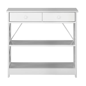 Consola pentru living DacEnergy, realizat din MDF lacuit, doua sertare, doua rafturi, 86.6x30x80 cm, finisaj alb lacuit