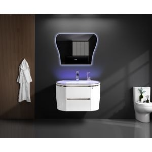 Set mobilier baie TRENDYS, cu lavoar ceramic, iluminare LED si oglinda LED, 83 x 655 x 650 cm, cu doua sertare