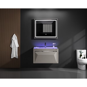 Set mobilier baie TRENDYS cu lavoar ceramic, iluminare LED si oglinda LED, 84 x 549 x 648 cm, cu doua sertare si spatiu de depozitare