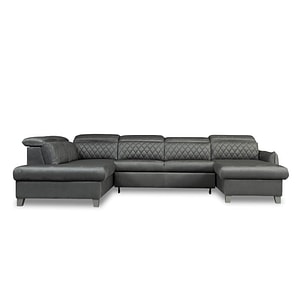 Coltar U Extensibil Cu Lada Tiago, Stanga, 6 Locuri, Tetiere Reglabile, Gri, 330 Cm