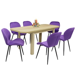 Set masa extensibila cu 6 scaune bucatarie Roma, Stejar & Opal, Mov