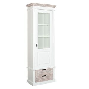 Vitrina cu 1 usa si 2 sertare cortina, alb si natur, dreapta, 66.3 cm
