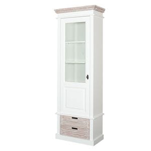 Vitrina cu 1 usa si 2 sertare cortina, alb si natur, stanga, 66.3 cm
