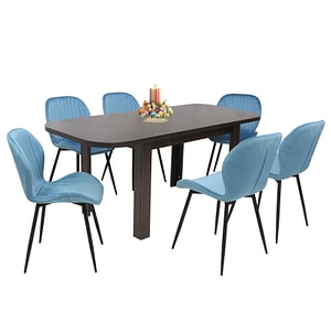 Set masa extensibila cu 6 scaune bucatarie Roma, Wenge & Opal, Blue