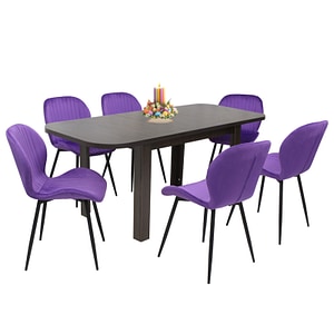 Set masa extensibila cu 6 scaune bucatarie Roma, Wenge & Opal, Mov