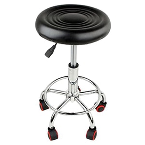 Scaun hidraulic pe roti, Negru, Taburet rotativ, Pentru salon cosmetica, frizerie, Piele ecologica, Suport picioare