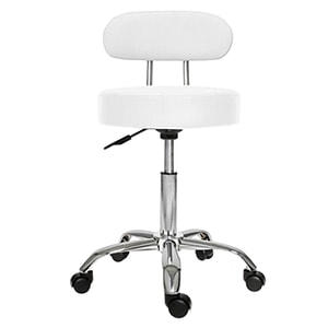 Scaun salon cu spatar Alb, Taburet rotativ pe roti