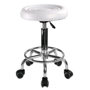 Scaun hidraulic pe roti, Alb, Taburet rotativ, Pentru salon cosmetica, frizerie, Piele ecologica, Suport picioare