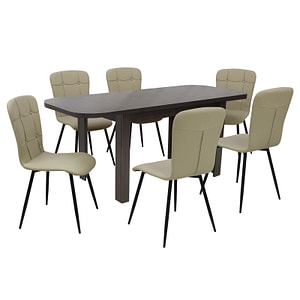 Set masa extensibila cu 6 scaune bucatarie, Roma Wenge & Luca piele ecologica, Crem