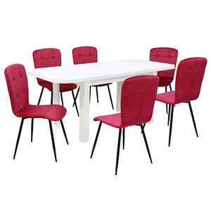 Set masa extensibila cu 6 scaune bucatarie, Roma Alba & Luca Rosu Fucsia
