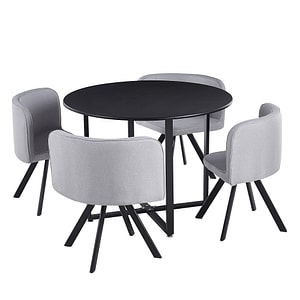 Set de bucatarie,DacEnergy, design modern si atractiv, masa fixa, realizata din MDF, 4 scaune, cu spatar, 100 x 73 cm, negru si gri deschis