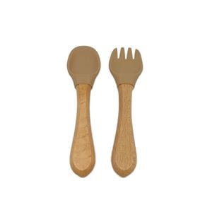 Set tacamuri Zuluff, Furculita si lingurita, Material silicon, Cu maner din bambus, Beige