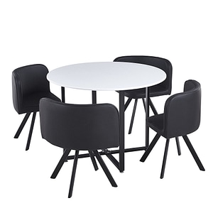 Set de bucatarie DacEnergy, design modern si atractiv, masa fixa, realizata din MDF, 4 scaune, cu spatar, 100 x 73 cm, alb si negru