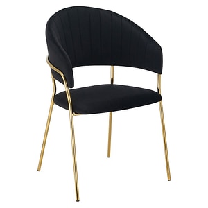 Scaun de sufragerie de design DacEnergy, cadru metalic, tesatura Velvet, spatar si cotierele matlasate, 58 x 53 x 81,5 cm, crom auriu si negru