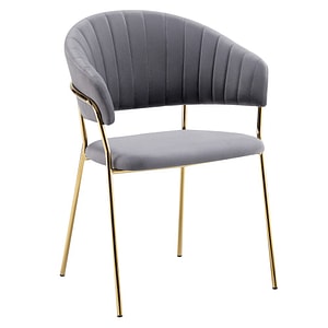 Scaun de sufragerie de design DacEnergy, cadru metalic, tesatura Velvet, spatar si cotierele matlasate, 58 x 53 x 81,5 cm, crom auriu si gri-maro