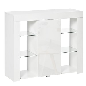Bufet modern cu usa si lumini led cu finisaj lucios si rafturi HomCom, 97x35x83cm, pAl, Alb