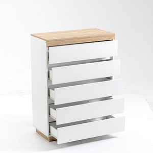 Comoda cu 5 sertare pentru dormitor cu dispozitiv anti-rasturnare HomCom, 80x40x109 cm, pAl, Alb