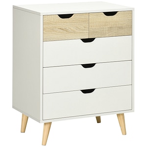 Comoda cu 5 sertare pentru dormitor si intrare cu sertare si manere sculptate HomCom, 60x40x77.5 cm, lemn, Alb