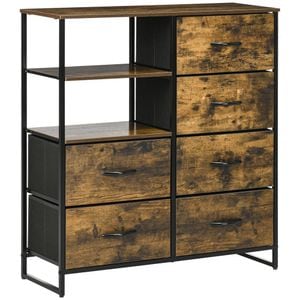 Comoda pliabila cu 6 sertare 2 rafturi deschise si picioare reglabile HomCom, 84x30x92 cm, mdf, maro