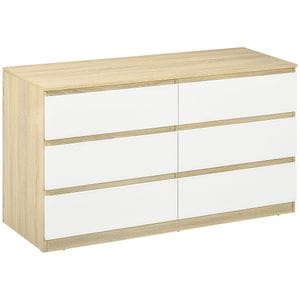 Comoda cu 6 sertare pentru dormitor sau living HomCom, 135 x 48 x 77 cm, pAl, Alb