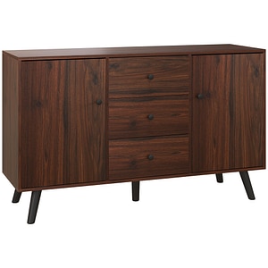 Bufet modern pentru sufragerie cu 2 dulapuri si 3 sertare HomCom, 127 cm x 40 cm x 76 cm, pAl, maro