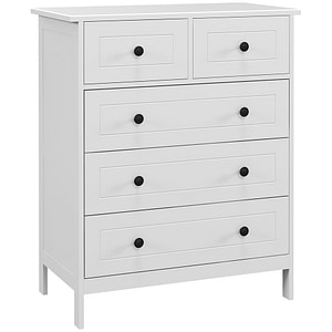 Comoda cu 5 sertare cu manere HomCom, 74 x 40 x 91cm, mdf, Alb