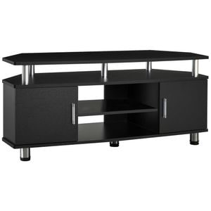 Comoda tv cu 2 compartimente inchise raft blat benzi antiderapante HomCom, 120x39.5x52cm, pAl, Negru