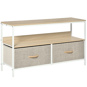 Mobilier pentru televizor de 47" cu sertare pliabile HomCom, 98x29x56 cm, textil/mdf, lemn natural